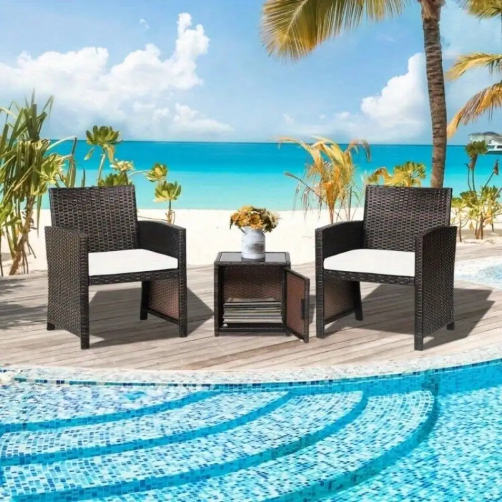 3Pcs Outdoor Furniture Wicker Patio Bistro Conversation Set W/ Protective Cover