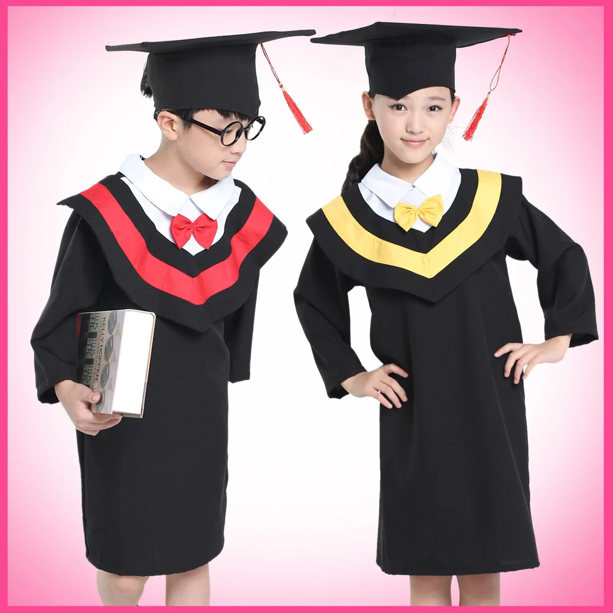 Kids Graduation Gown Bachelor Costumes for Boys Girls Role Play Costume Primary School Students Graduation Gown with Tassel Cap