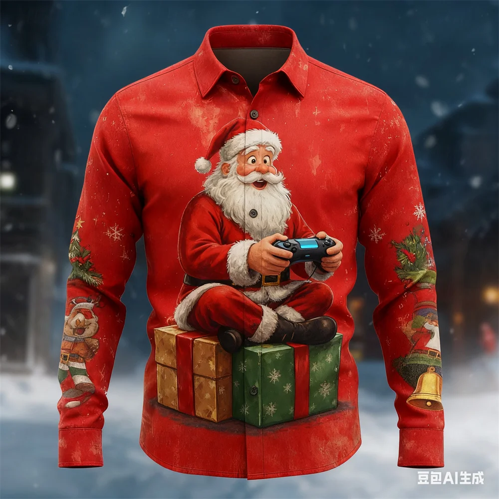 

Рождественская мужская рубашка с длинными рукавами, рубашки с принтом Санта-Клауса для мужчин, осенне-зимняя мужская одежда, рождественская рубашка, мужские подарки