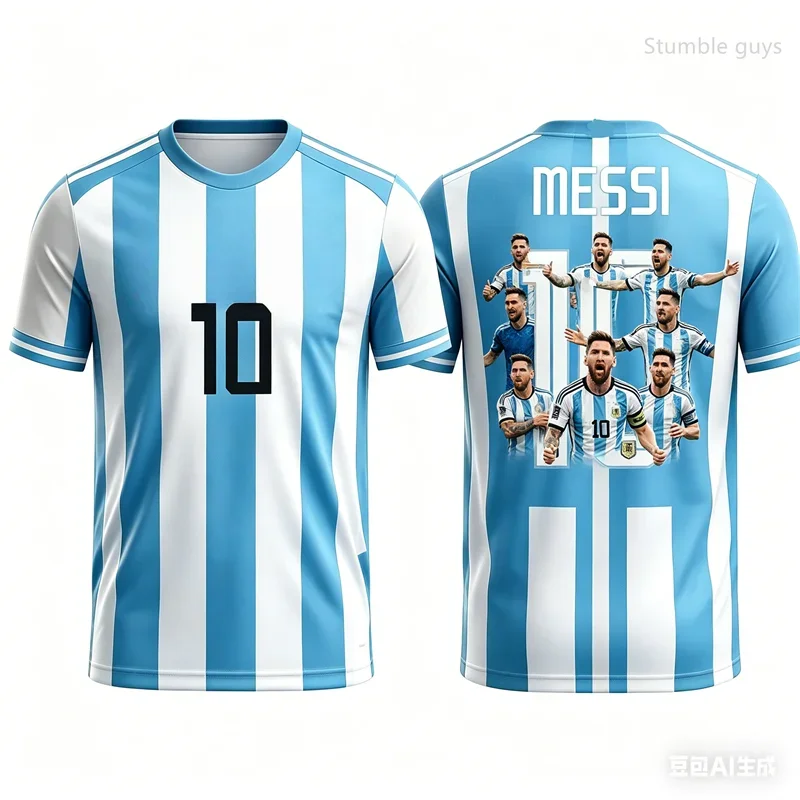 Sommer Herren Messi 10 Fußballtrikot Kurzarm T-Shirt Lässige Kinder- und Jungenkleidung Erwachsene Männer Fußball-Fanshirts