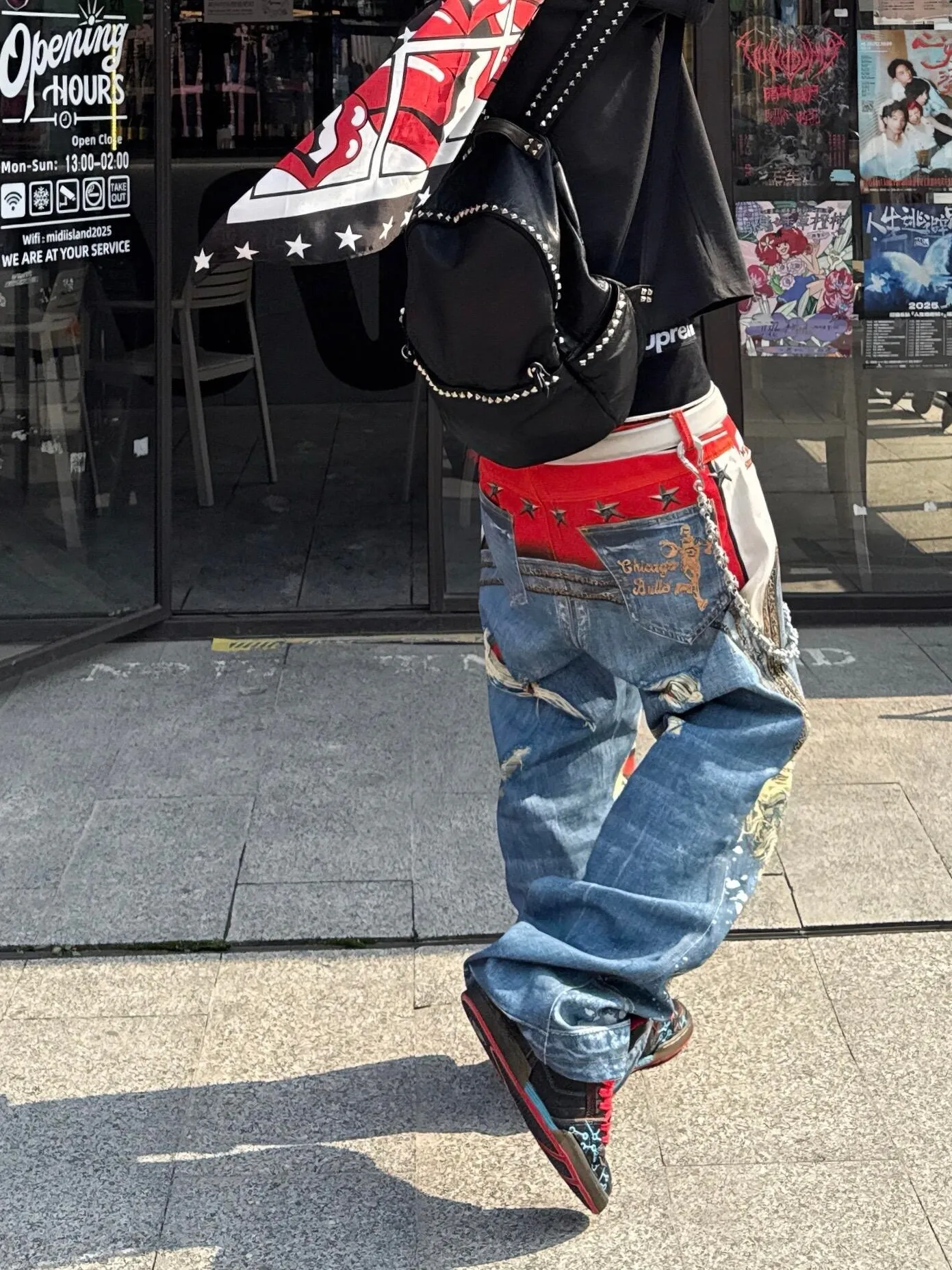 American Streetwear Hip Hop Leopard Print 3D Printed Loose Wide Leg Jeans Men's Straight Leg Long Trousers Fashion Design
