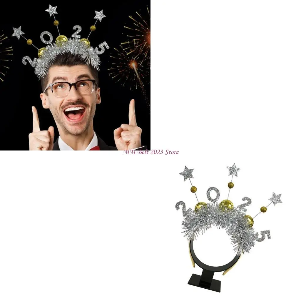 

49ME 2025 Новогодняя повязка на голову для вечеринки с блестками, гирлянда, головной убор с шариками, декор для взрослых и обруч