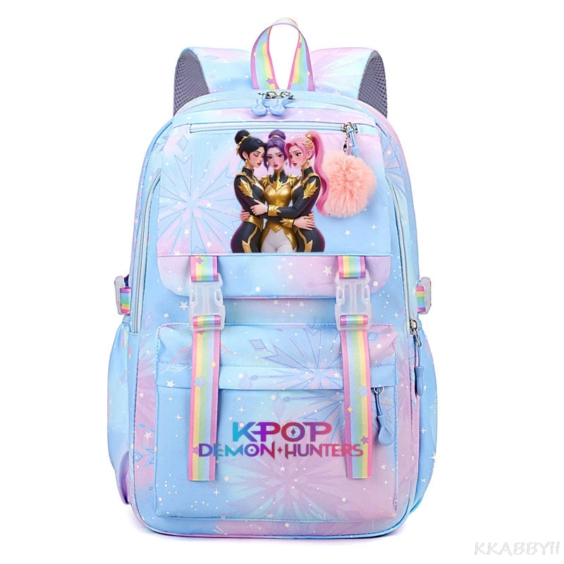 Rainbow Large Capacity Backpack Cartoon Print High School Student Double Shoulder Bag Style School Bag Book Bag
