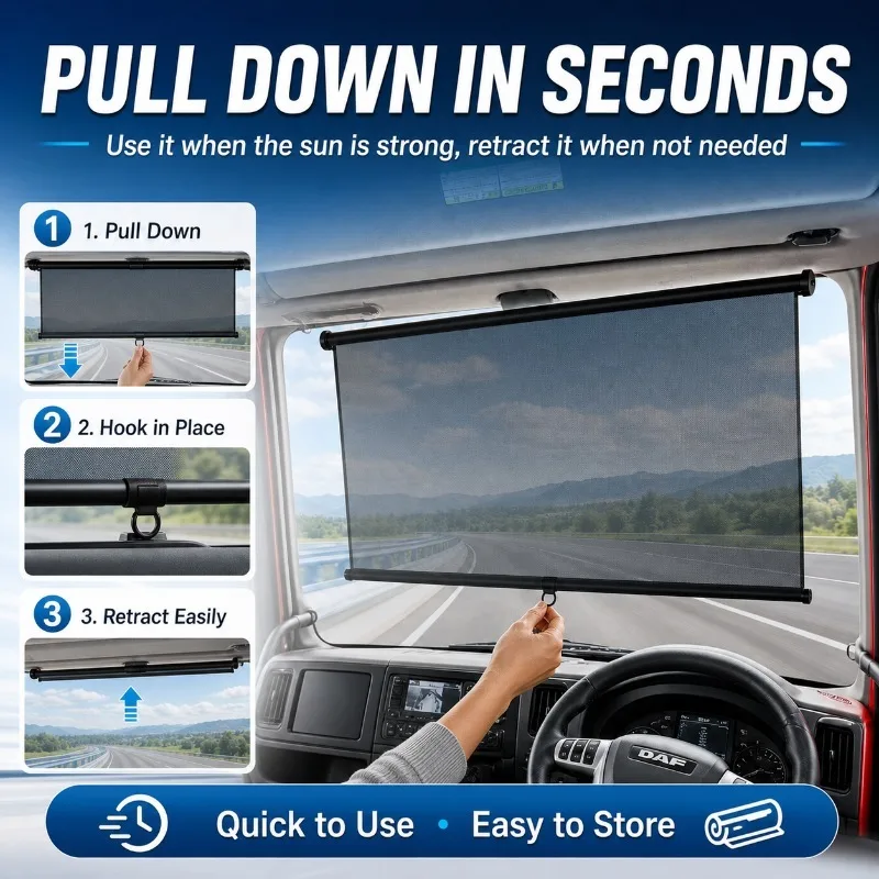 Retractable Windshield Sun Shade 75-150cm, Transparent PET Car Visor for Trucks Buses Cars, UV Heat Glare Protection - view 3