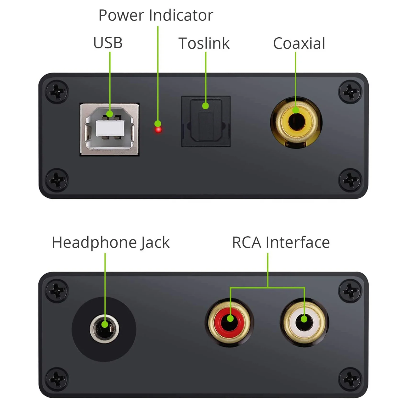 USB to SPDIF Coaxial RCA and 3.5mm Headphone Jack Converter USB DAC Optical Audio Adapter USB DAC PCM for Windows Mac