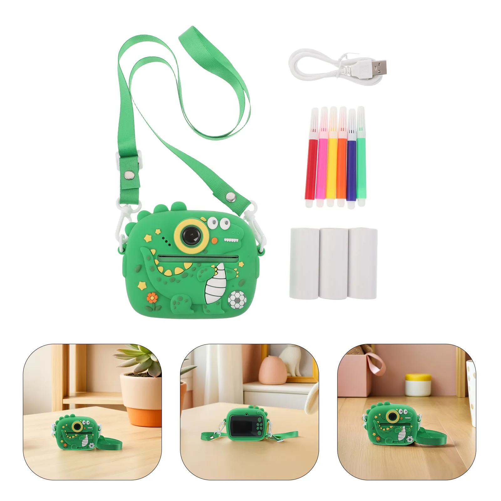 Childrens Digital Camera Dual Lens Hd Imaging Instant Photo Printing Colorful Cartoon Design for Kids Toddlers Family Outdoors
