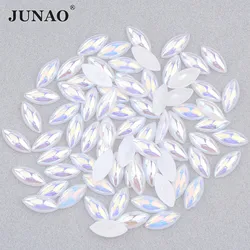 JUNAO 5*10mm 7*15mm Bianco AB Colore Horse Eye Flatback Perla Imitazione Perle Perline Sciolto mezze Perle Per Le Decorazioni FAI DA TE