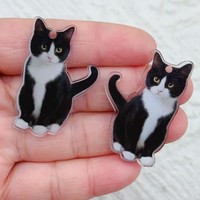 10pcs black and white cat pendants, acrylic jewelry accessories for DIY handmade jewelry materials