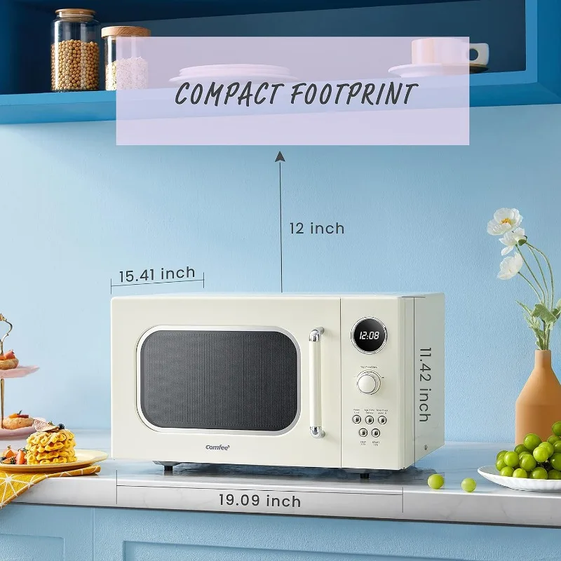 COMFEE' CM-M092AAT micro-ondes rétro avec 9 programmes préréglés, cuisson rapide en plusieurs étapes, fonction de Cristal colorée minuterie de cuisine