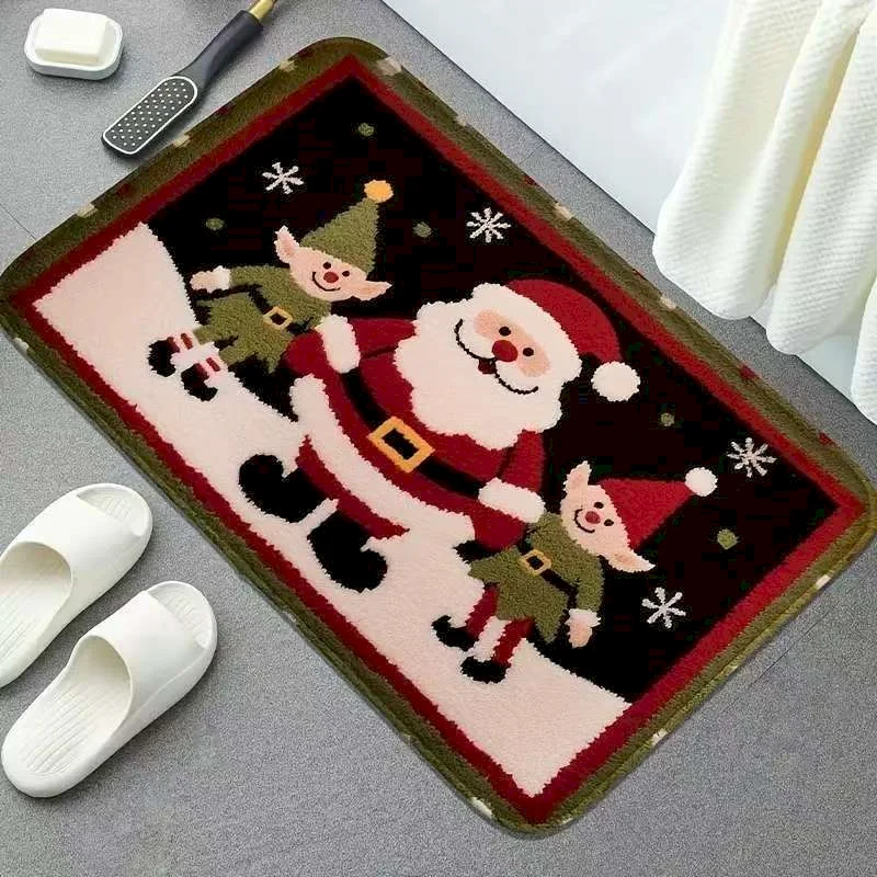 VIKAMA Snowflake Vintage Border Christmas Carpet Plush Anti Slip Water Absorbing Door Pads Indoor Bathroom Entrances Home Decor