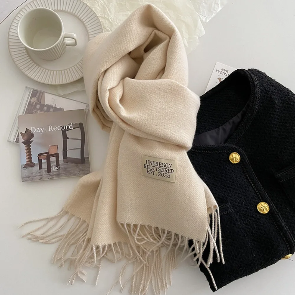 Korean Style Tassel Imitation Wool Scarf Two-sided Thicken Cashmere Shawl Multicolor Windproof Winter Long Shawl Women/Men