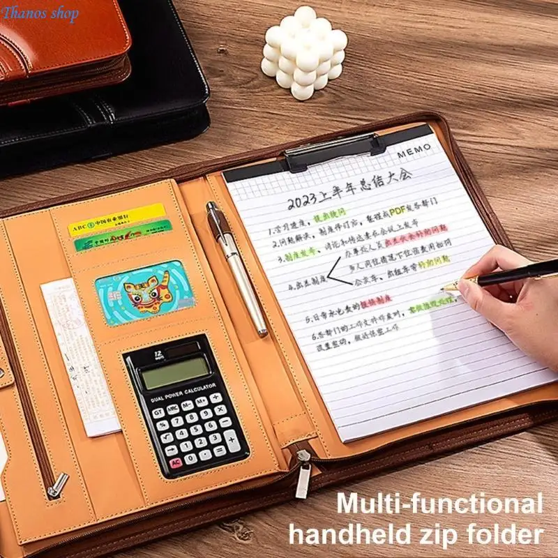business-document-file-case-zippered-leather-conference-folder-with-calculator-clipboard-multiple-pocket-card-holder-x37a