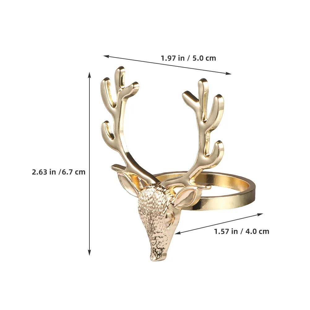 8Pcs Christmas Deer Head Napkin Rings Metal Reindeer Serviette Buckle Holiday Dinner Party Wedding Table Decoration Silver