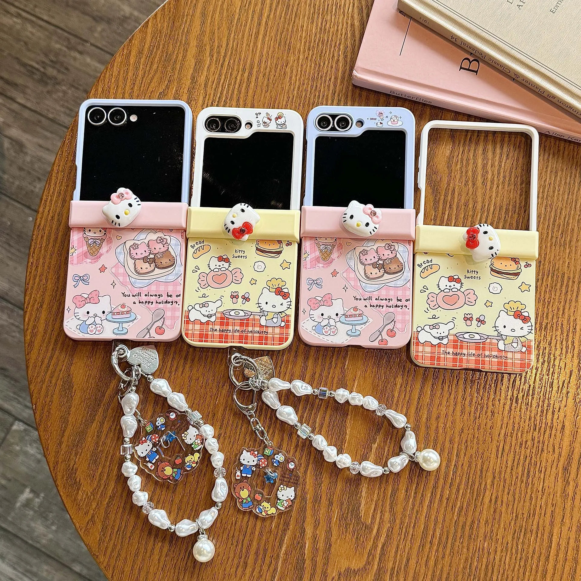Koreanische süße Cartoon drehen 3D Hallo Kitty Telefon Fall für Samsung Galaxy Z Flip 7 ZFlip 6 ZFlip 7E 5 4 3 5G Abdeckung mit Lanyard