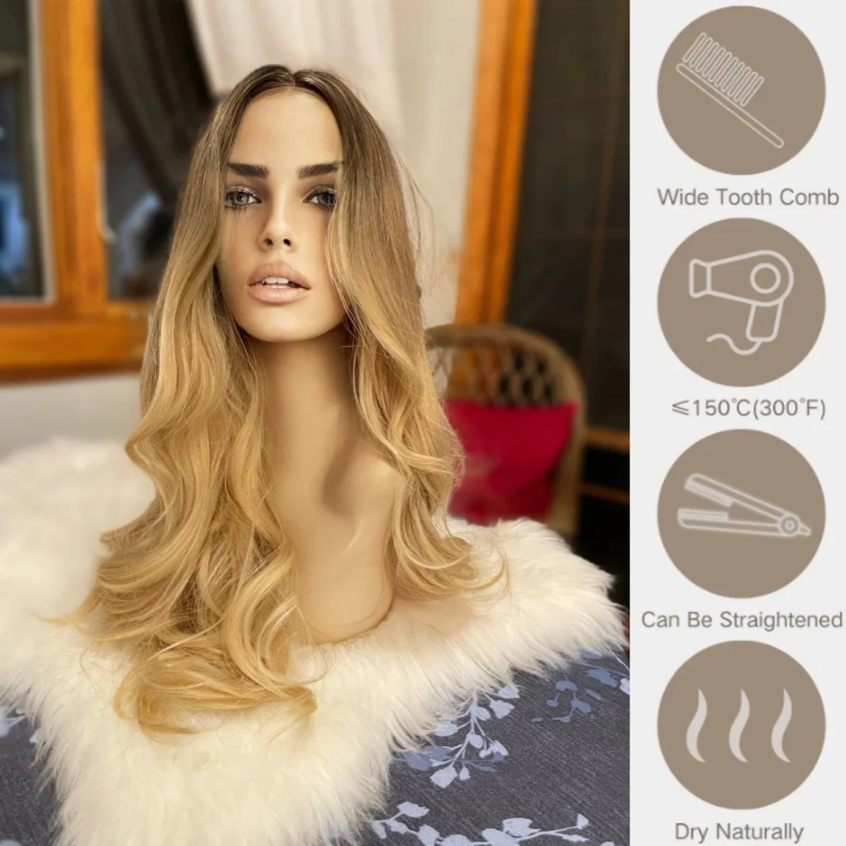 

OmbreHoney Blonde Парик Женский Длинный Объемная Волна Синтетические Парики Фронта Шнурка Для Женщин Прозрачный Парик Фронта Шнурка Косплей Ежедневное Использование