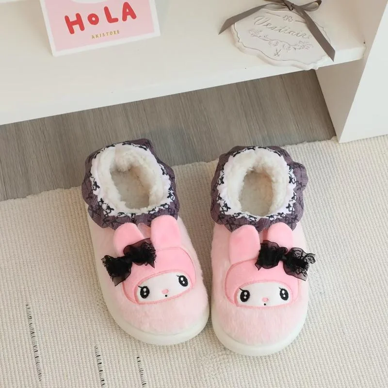 Sanrio Kulomi cute bow warm home women's shoes Melody cartoon sweet non-slip all-inclusive script platform cotton slippers