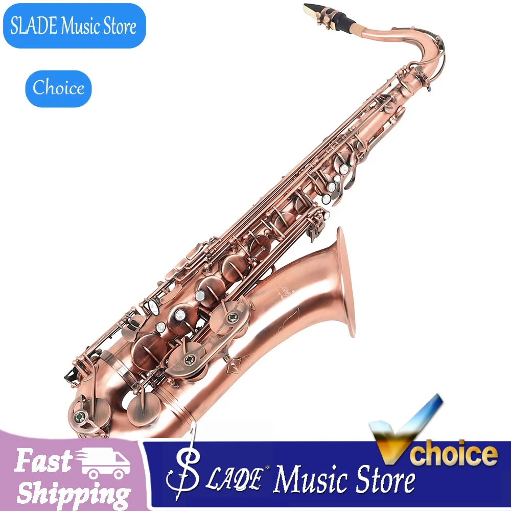 SLADE Bb Tenor Sax with Antique Red Nickel Plating Brass Professional Woodwind Complete Outfit for Students & Performers