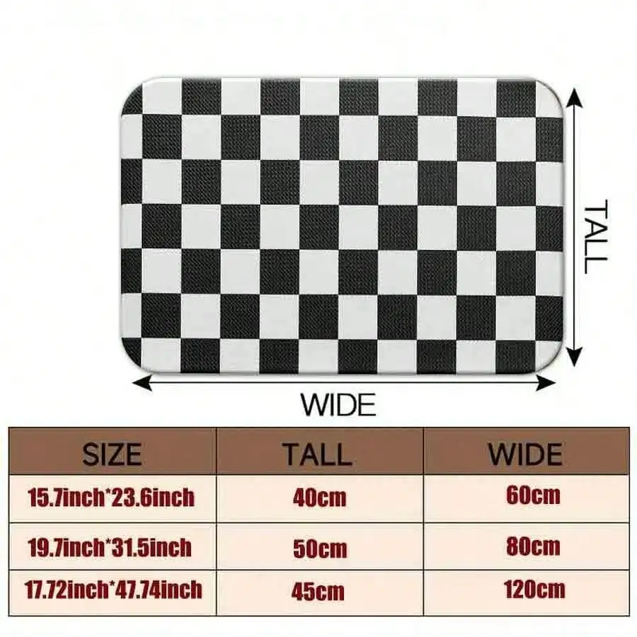 1pc Flannel Floor MatMinimalist Black And White Grid Pattern Non-Slip Floor Mat Geometric Decorative Area RugNon-Slip, Machine Washable, Soft Area Rug For Home