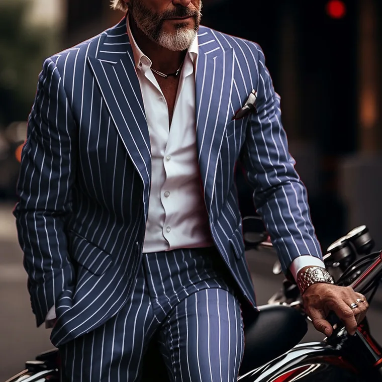 2026 Autumn New Single-breasted Two-button Casual Blazer Men's Fashion Striped Printed Suit Top