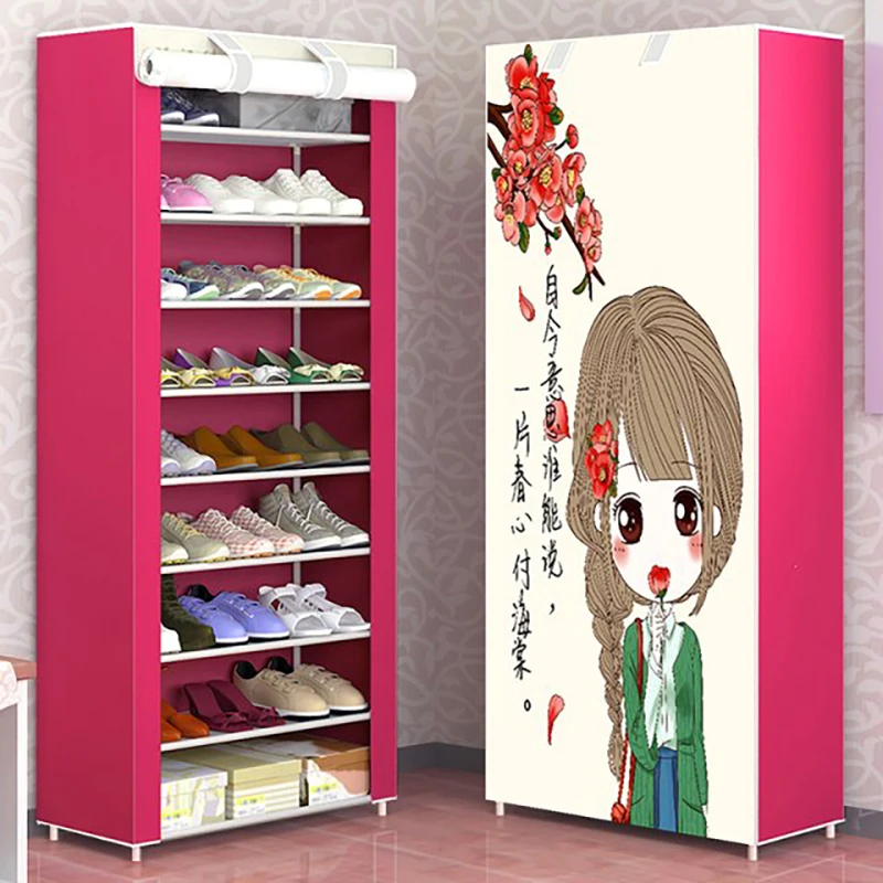 Nonwoven Printing Shoe Cabinet Dustproof Shoes Storage Closet Furniture Space-saving Organizer Holder Easy Assembled Shoe Rack