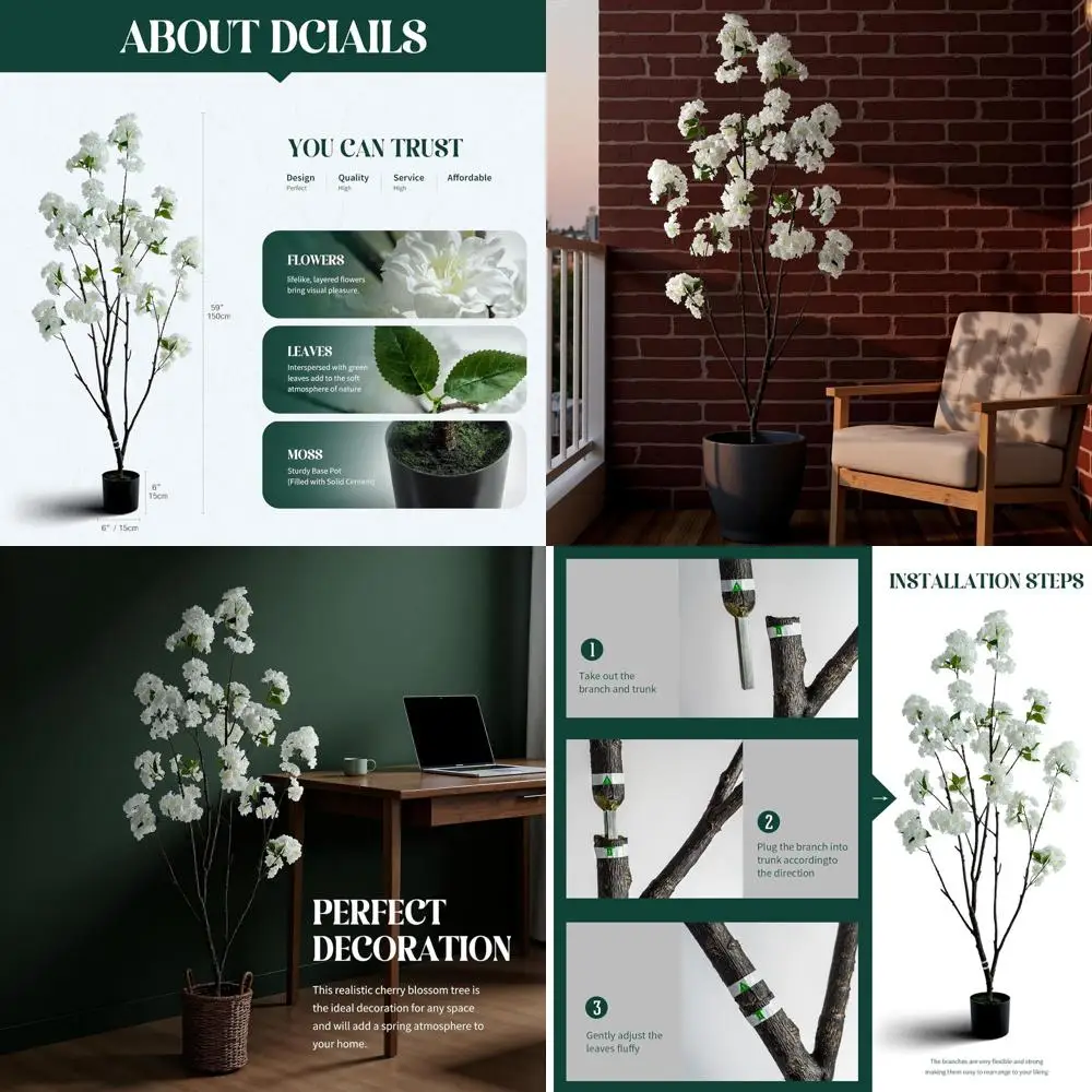 

59 высоких искусственных вишневых цветов для домашнего декора, гостиной, спальни, балкона (белого цвета)