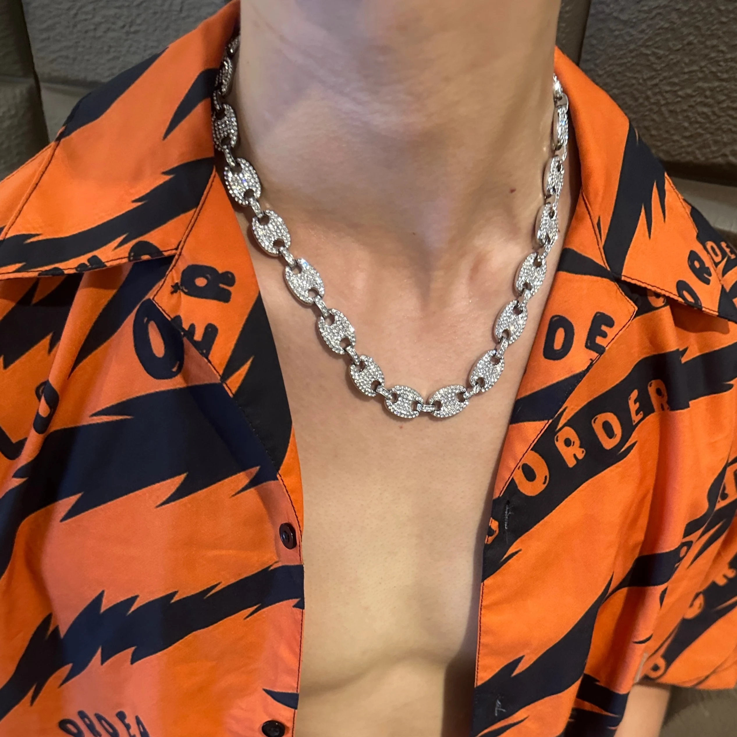 

Pig Nose Coffee Beans Full of Diamonds Cuban Necklace European and American Ins Trendy Men and Women Niche Design HIPHOP Jewelry