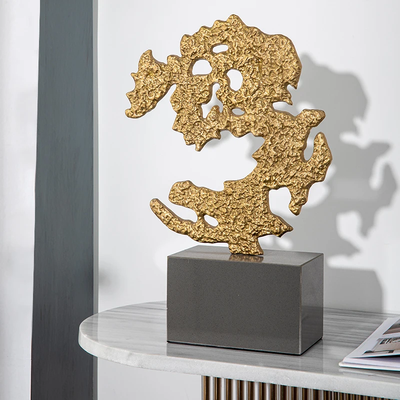 ديكور فندقي لمدخل الرخام الراقية، تصميم حديث، زخرفة مرجانية لسطح المكتب من النحاس الفاخر #2