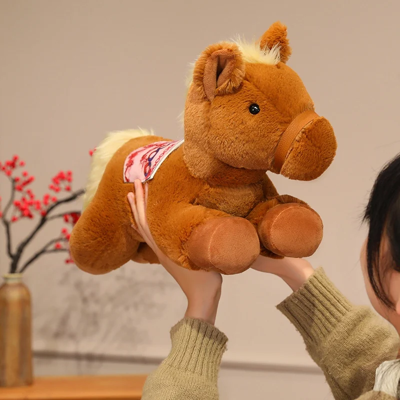 Cozy Fluffy Cartoon Horse Doll 40cm Prone Position Horse Plush Throw Pillow Soft Stuffed Animal Doll Birthday Gifts