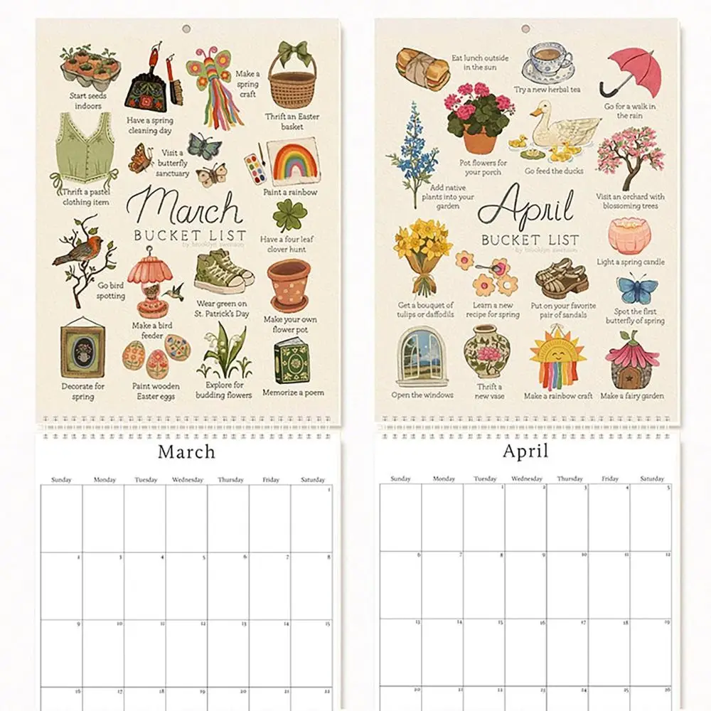 Bucket List Calendar  Large Double Spiral Wire-Binding Wall Calendar Home Calendar Monthly Schedule for Planning or Organizing