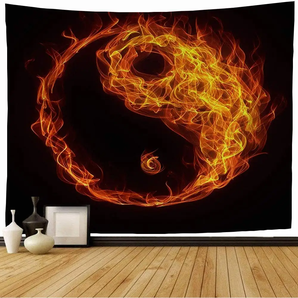 Cool Black and White Tai Chi Yin Yang Dragon Tapestry Wall Hanging for Bedroom Chinese Style Printing Tapestries Dorm Home Decor