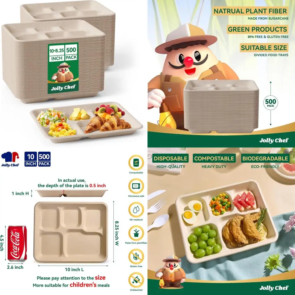 

Eco-Friendly Biodegradable Heavy Duty Divided Disposable Compartment Paper Plates, 10-Pack, 8.25 x 1, Small Size, Compostable an