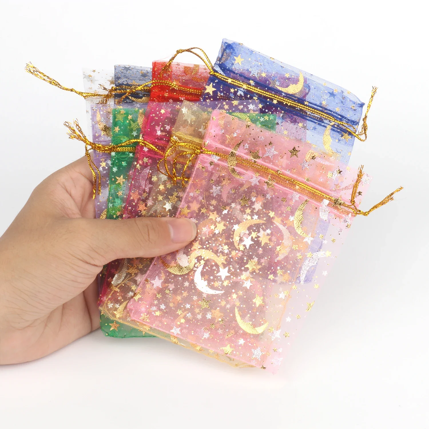 50 قطعة/الوحدة 7x9 9x12 11x16 13x18 سنتيمتر الطباعة ستار القمر عيد الميلاد كيس الرباط سحر أكياس التعبئة والتغليف المجوهرات اليومية