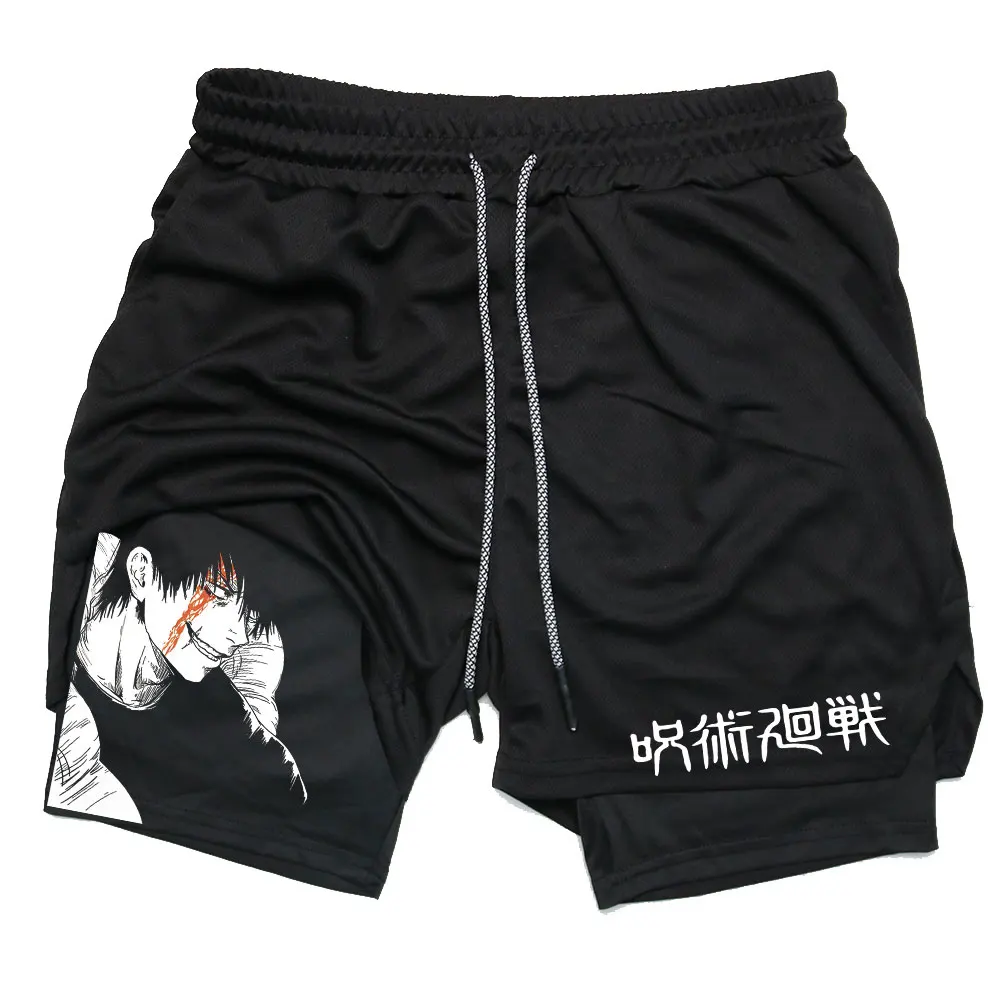 Anime Jujutsu Kaisen Gymshorts Fitness 2 In 1 Compressie Korte Broek Met Snelle Droge Atletiek Korte Broek