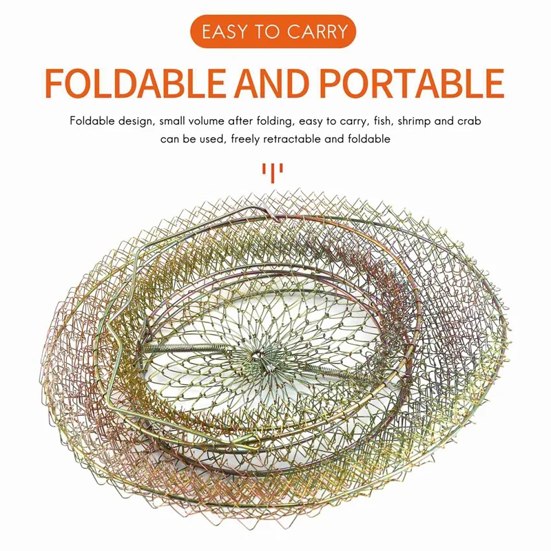 Foldable Portable Steel Wire Fishing Pot Trap Net Crab Crawdad Cage Fish Basket