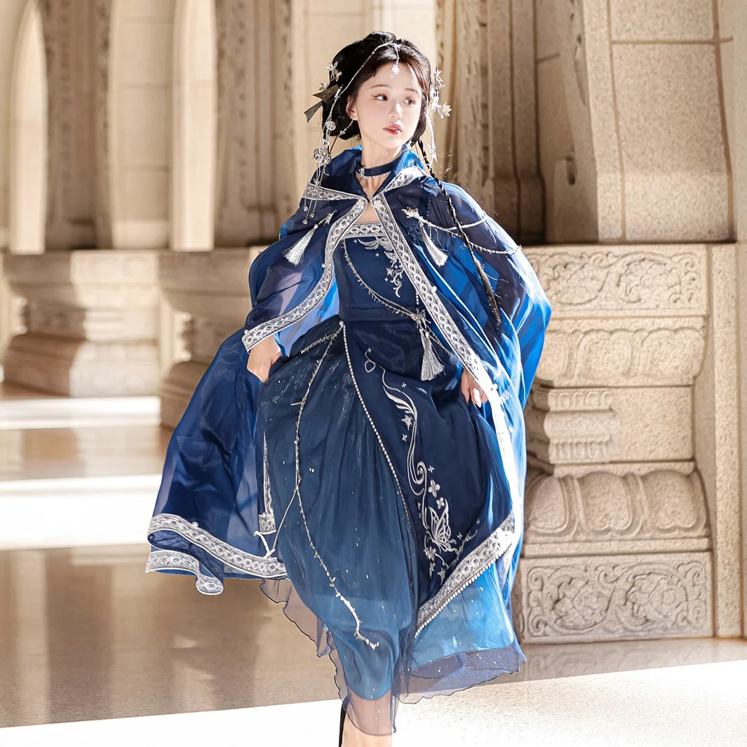 

Design Star River Dreams JSK Miao Clothing Exotic Chinese Elements Hanfu Dress Chinese Style Suspender Dress Women Dresses