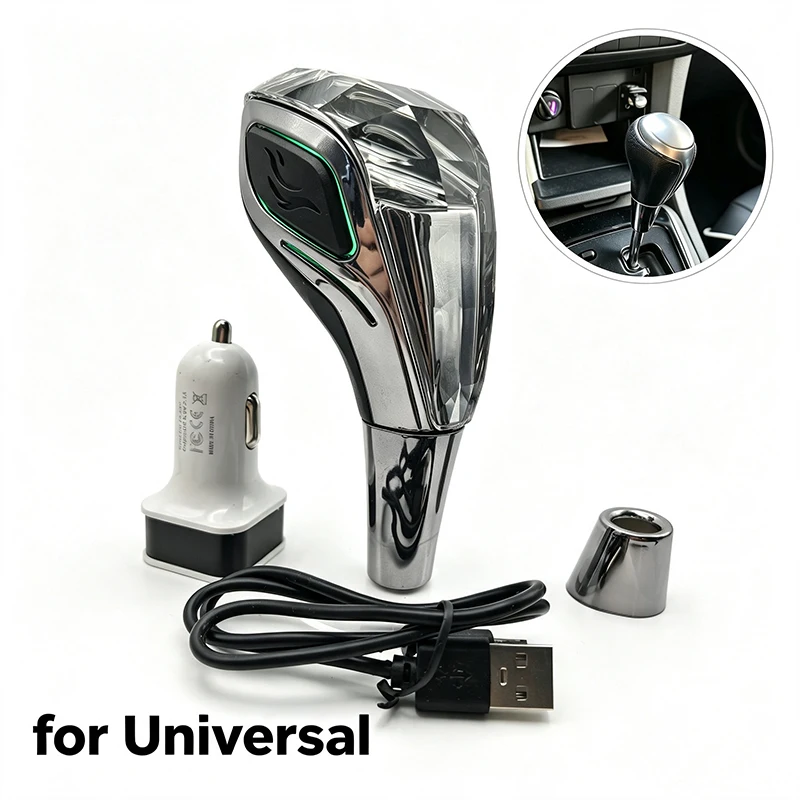 Crystal Gear Shift Knob With LED Seven-Color Breathing Light, For 8/10/12MM Diameter, 5-Speed/6-Speed