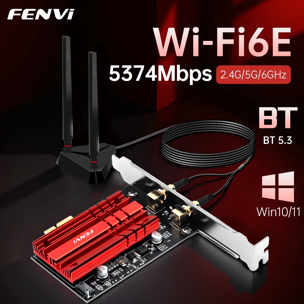 

Беспроводной адаптер PCIE FENVI WiFi 6E AX210 BT 5,3 5374 Мбит/с трехдиапазонный 2,4G/5G/6Ghz OFDMA иMU-MIMO WiFi-6 сетевая карта для Win10/11