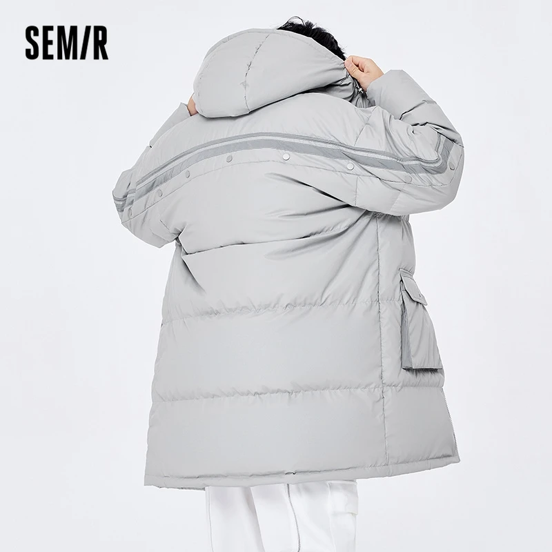 Semir Down Jacket Men 2022 Winter Hooded Loose Coat New Reflective Letter Print Thick Down Coat For Man