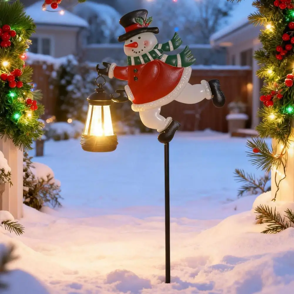 

Solar Garden Lights Energy-saving Outdoor Lights Christmas Solar Snowman Lawn Light with Lantern Stake Outdoor Waterproof Metal