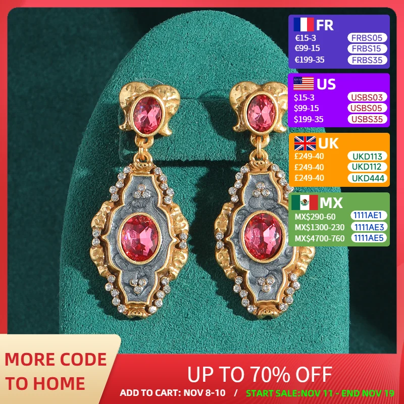 

Vintage Crystal Pink Earrings For Wedding Luxury Natural Stone Drop Long Palace Woman Gold Color Jewelry Party Accessories 2025