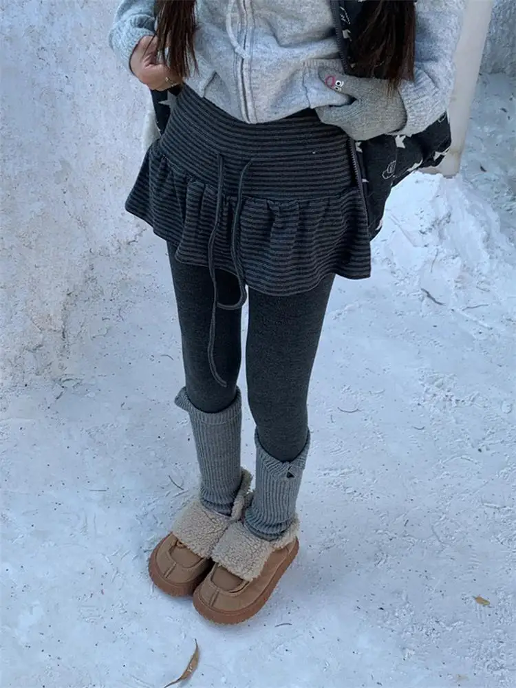 

Американская ретро-юбка в полоску с завязками на талии, повседневная женская юбка в стиле Lazy Style, милая и дерзкая, стройнящая, с высокой талией, А-силуэт