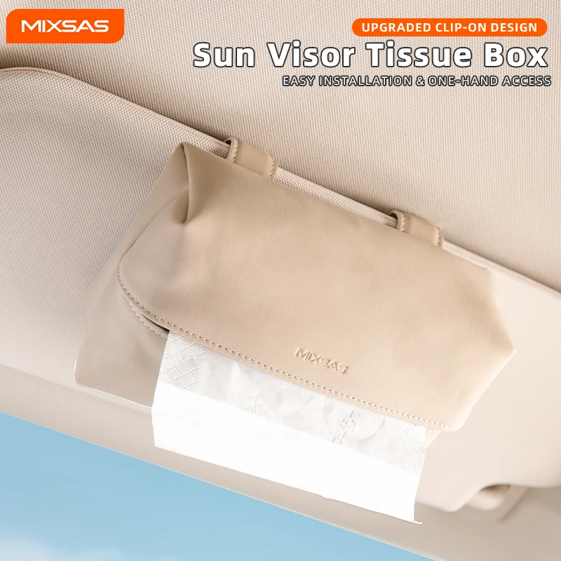 

MIXSAS Soft Leather Car Tissue Box, Car Sun Visor Tissue Box Hanging Tissue Bag Napkin Case, Sunshade Organizer Storage Bag