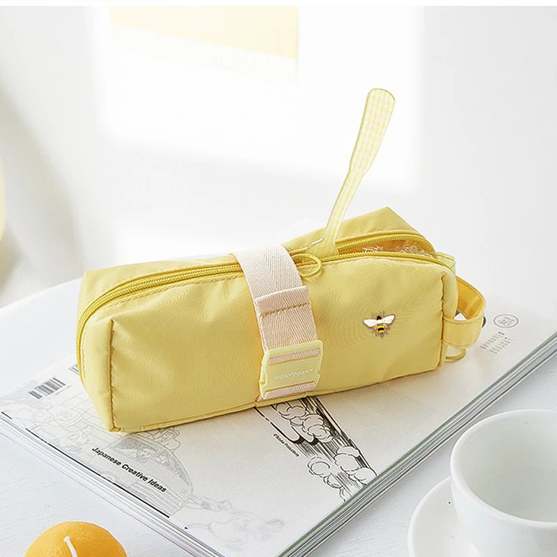 Pencil Pouch Pen Bag Large Capacity Zipper Pencil Case Yellow Pen Box Storage Bag Student School Office Stationary Supplies 2022