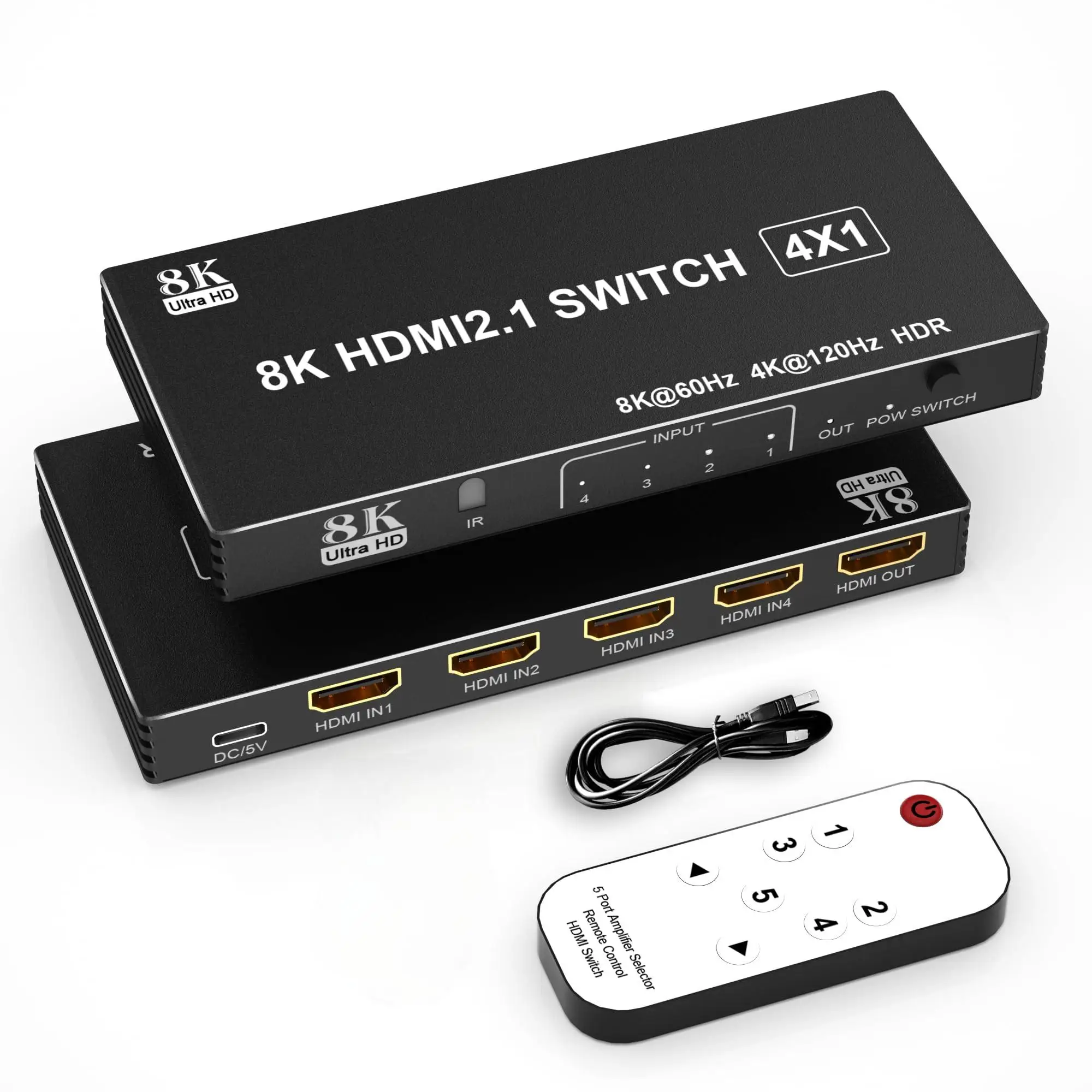 

8K@60Hz HDMI Switch 4 in 1 Out, 4 Port HDMI 2.1 Switcher Selector Box for 4 Computers,HDMI Splitter for PS5 PS4 Xbox PC TV DVD