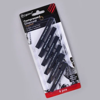 Premium 6 adet 10x10x80mm kare kroki kömür sopa yumuşak orta sert sıkıştırılmış çizim kalemler Set grafit çubuk sanat malzemeleri