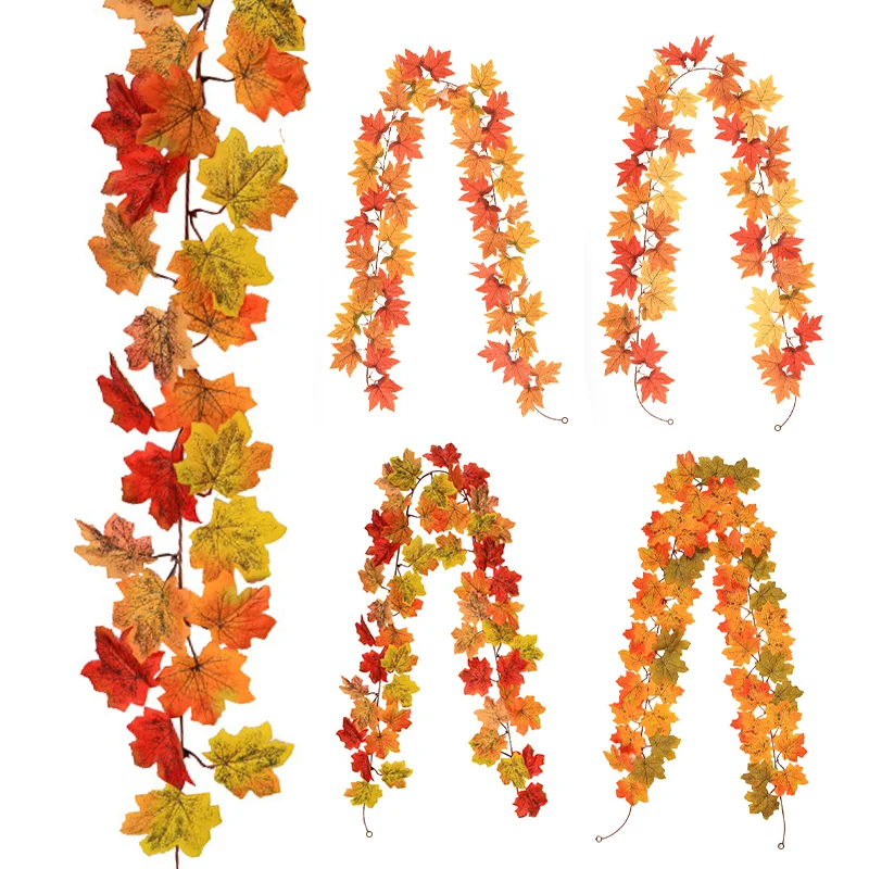 

2M Artificial Fall Maple Leaf Garland Halloween Decoration Autumn Decor Leaves Vine Fake Maple for Outdoor party decoration