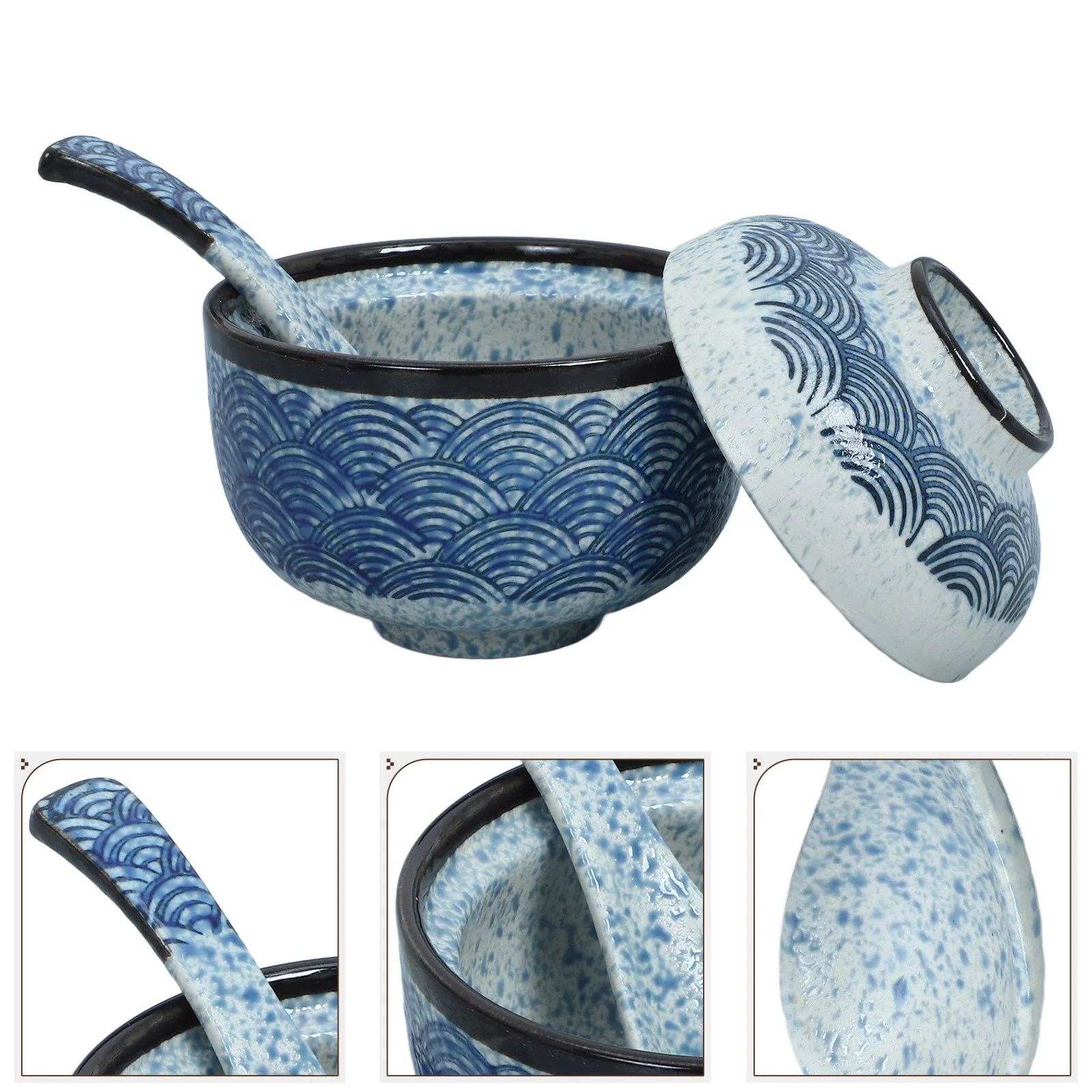 

Ceramic Stew Pot Decorative Bowl Ramen Noodles with Lid Soup Japanese Bowls Microwavable