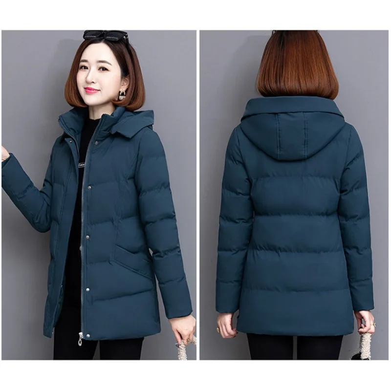 2023 New Women Cotton Coat Winter Jacket Female Mid Length Version Thick Parkas Loose Large Size Thin Outwear Hooded Overcoat