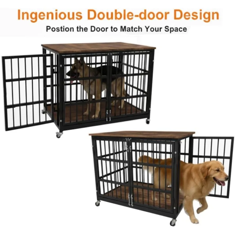 قفص كلب عالي التحمل مقاس 48/42/38 بوصة للكلاب الكبيرة للاستخدام الداخلي قفص كلب خشبي مقاوم للهروب ومقاوم للمضغ مصمم لـ