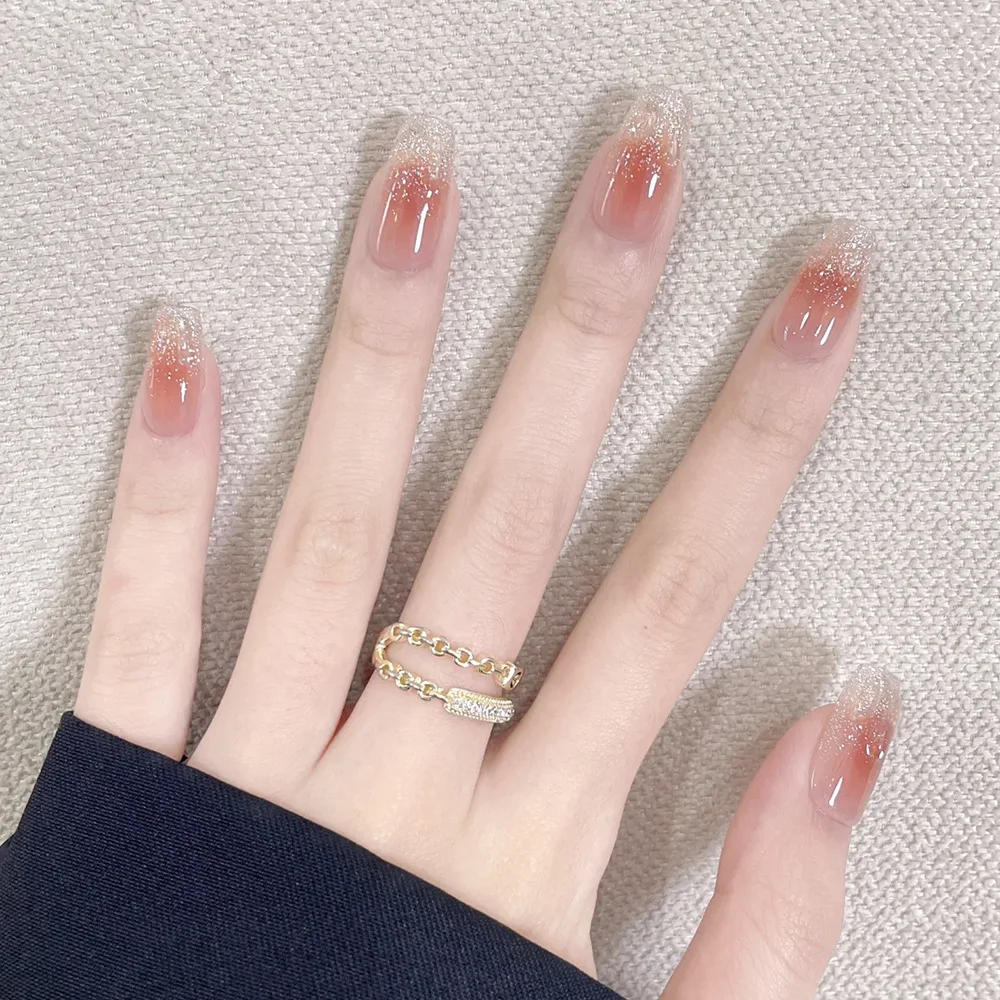 2026 New Simple Pink and Gold Gradient Sweet and Cool Nail Stickers, Fresh Nude Pink for Brightening and Trendy Nail Tips